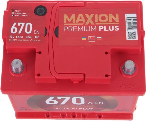 Аккумулятор автомобильный MAXION Premium+ 6СТ - 67 А2 670 L 67А 12 B «+» слева