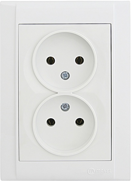 Розетка подвійна без заземлення Makel Defne без шторок білий 42001017