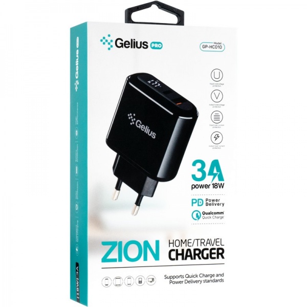Зарядное устройство Gelius Pro Zion QC3.0 PD2.0 18W с дисплеем / 1USB Type-C(3A) Black (2099900823060) 