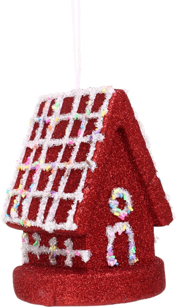 Декорація новорічна Китай Хатинка з бісером YE2347R 13 см червоний