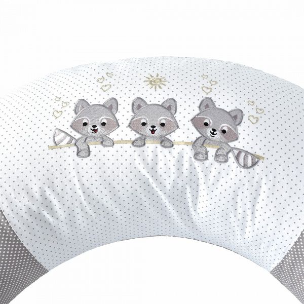 Подушка для кормления 35х200 см с вышивкой и пуговкой серая IDEIA