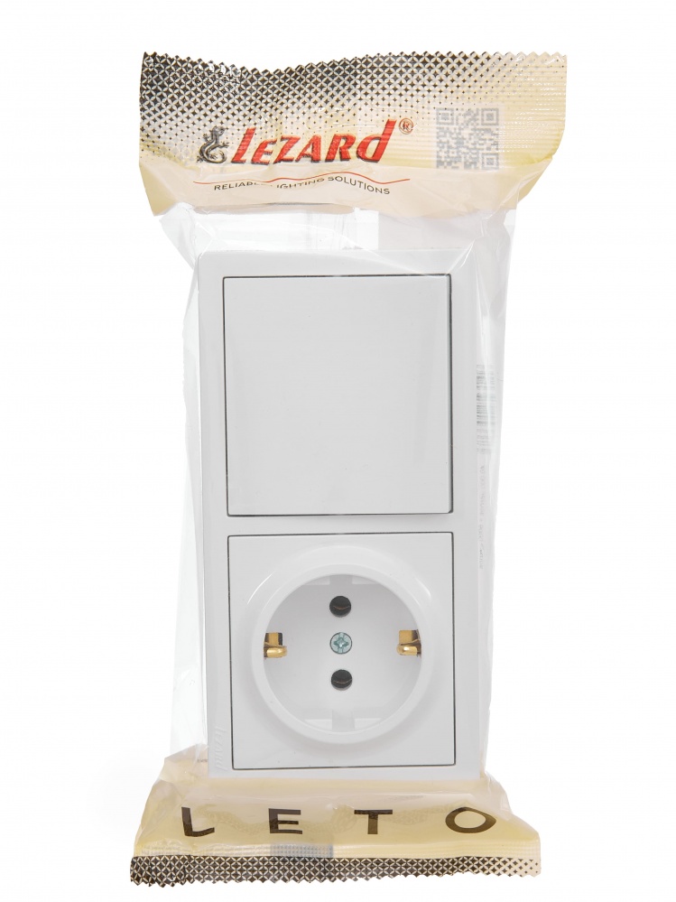 Розетка + выключатель одноклавишный Lezard LETO белый 752-0200-170BAP