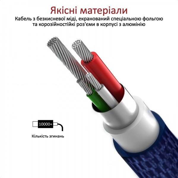 Кабель Promate NerveLink-C USB — Type-C 1,2 м синій (nervelink-c.blue) 