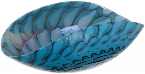 Ваза Yalos Murano BELUS 15 см бірюзова з чорними нитками та перламутровим ефектом 