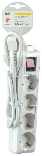 Удлинитель с выключателем IEK с заземлением 4 гн. белый 1,5 м WYP10-16-04-01-ZK-17 