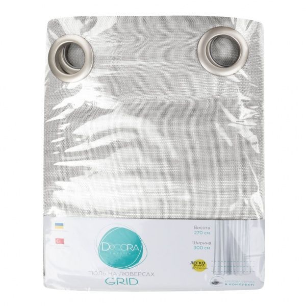 Тюль Grid 300х278 см сіро-блакитний Decora textile