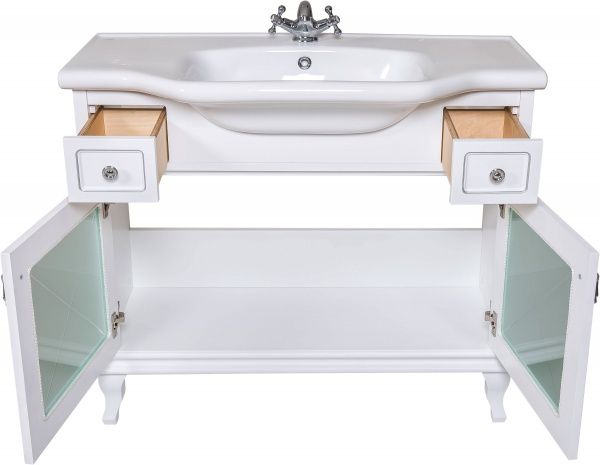 Тумба напольная Aqua Rodos Беатриче Люкс 100 белая патина хром с умывальником 081300-u New Klasik