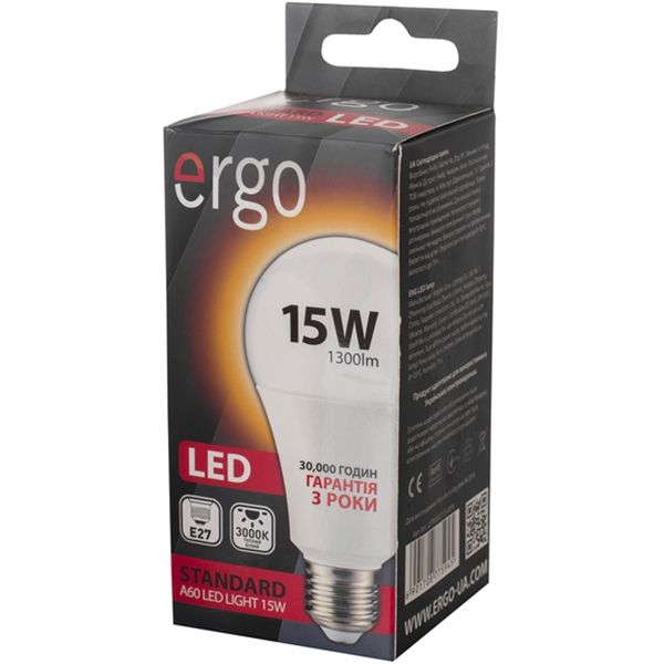 Лампа светодиодная Ergo Standard 15 Вт A60 матовая E27 220 В 3000 К 