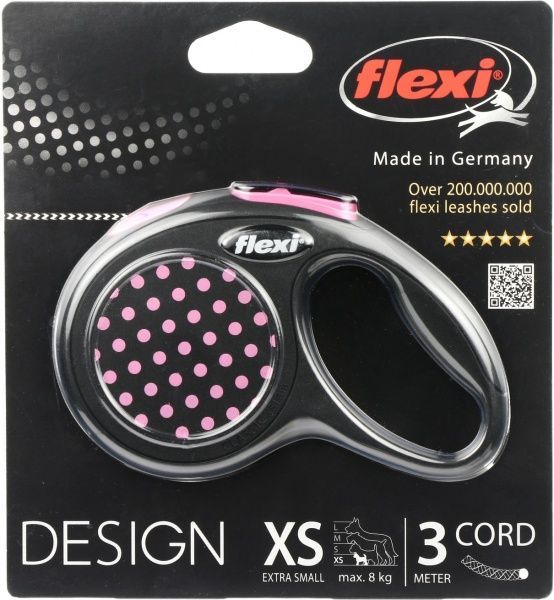 Поводок-рулетка FLEXI Disign XS черный с розовой вставкой до 8 кг 3 м