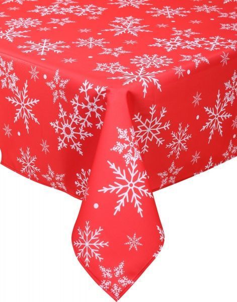 Скатертина новорічна білі сніжинки 150x180 см білий із червоним ІТА ДРІМ 