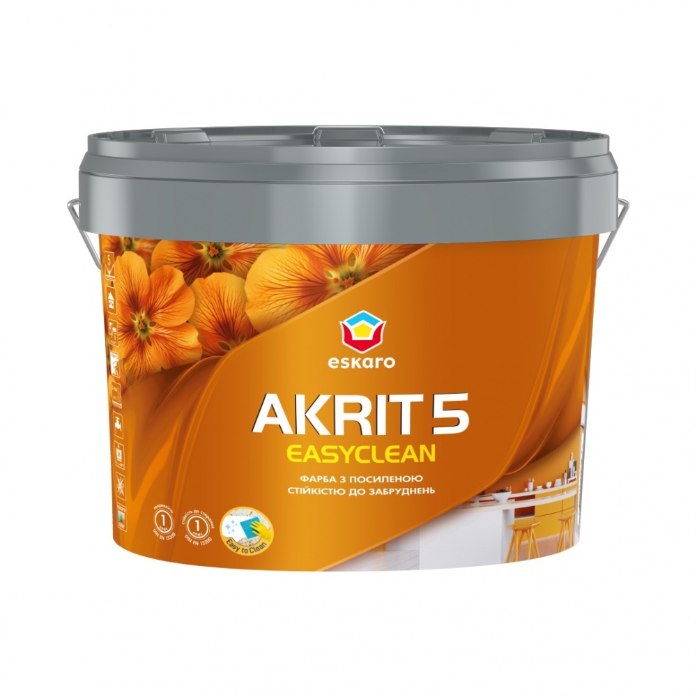 Фарба інтер'єрна акрилова Eskaro Akrit 5 Easyclean мат Білий 4,75л 5,94кг
