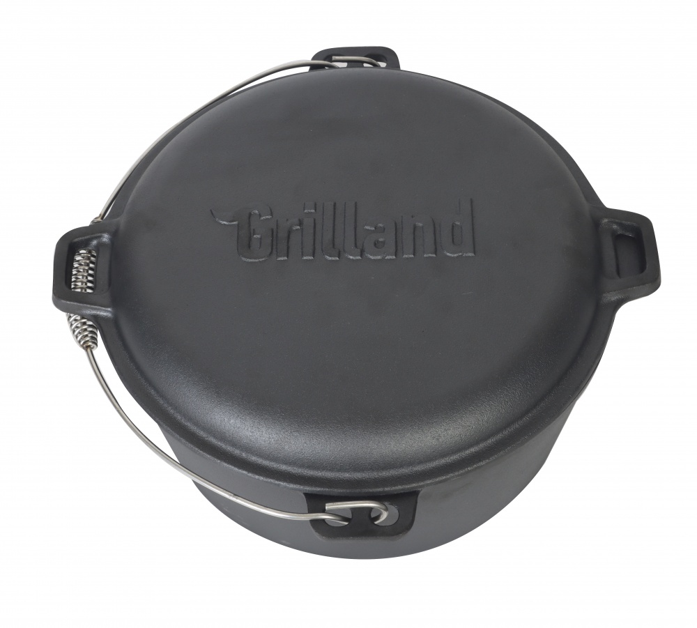 Казан Grilland ø370 мм 140 мм 12 л чавунний туристичний , з кришкою-сковородою, UHR-250304