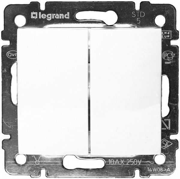 Выключатель двухклавишный Legrand Valena без подсветки 10 А 230В IP20 белый 774405