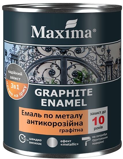 Эмаль Maxima антикоррозийная по металлу 3 в 1 графитная серебристый глянец 0,75кг