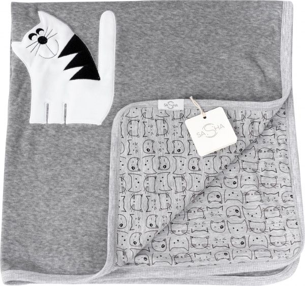 Плед Sasha Детский Essence Котики 90*90 серый 115/16 