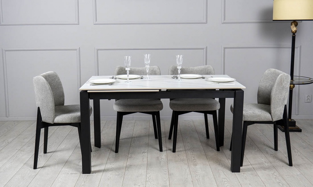 Стол обеденный Ларс 1200(1700)x800x750мм белый матовый/черный