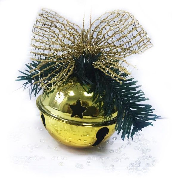 Декоративное изделие Діамантові ручки Елочное украшение Бубенчик 8 см золотой 142030 