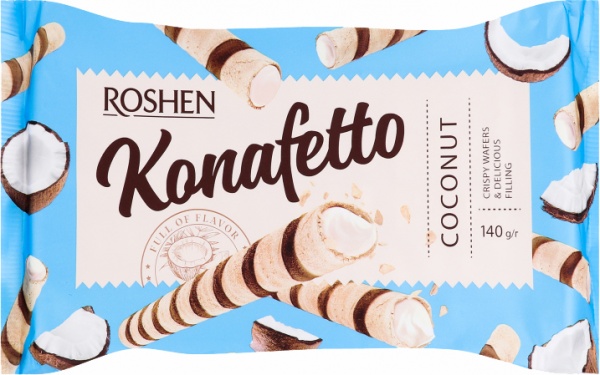 Трубочки вафельні Roshen Konafetto з кокосовою начинкою ВКФ 140 г 