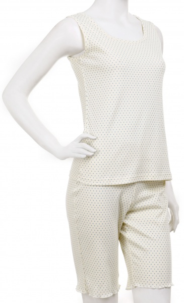 Комплект домашний женский Горошек голубой майка и шорты р. L молочный