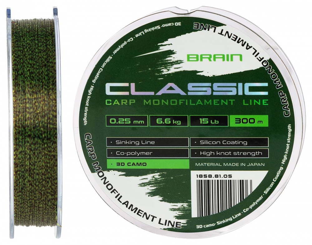 Леска Brain Classic Carp Line 3D (camo) 300 м 0,25 мм 6,6 кг