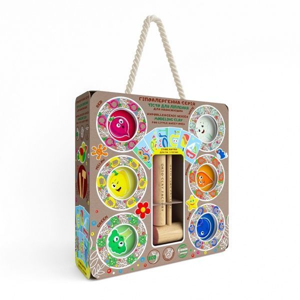 Набір тіста для ліплення OKTO Еко серія: 3 кольори по 100 г та дерев'яний інструмент 41118