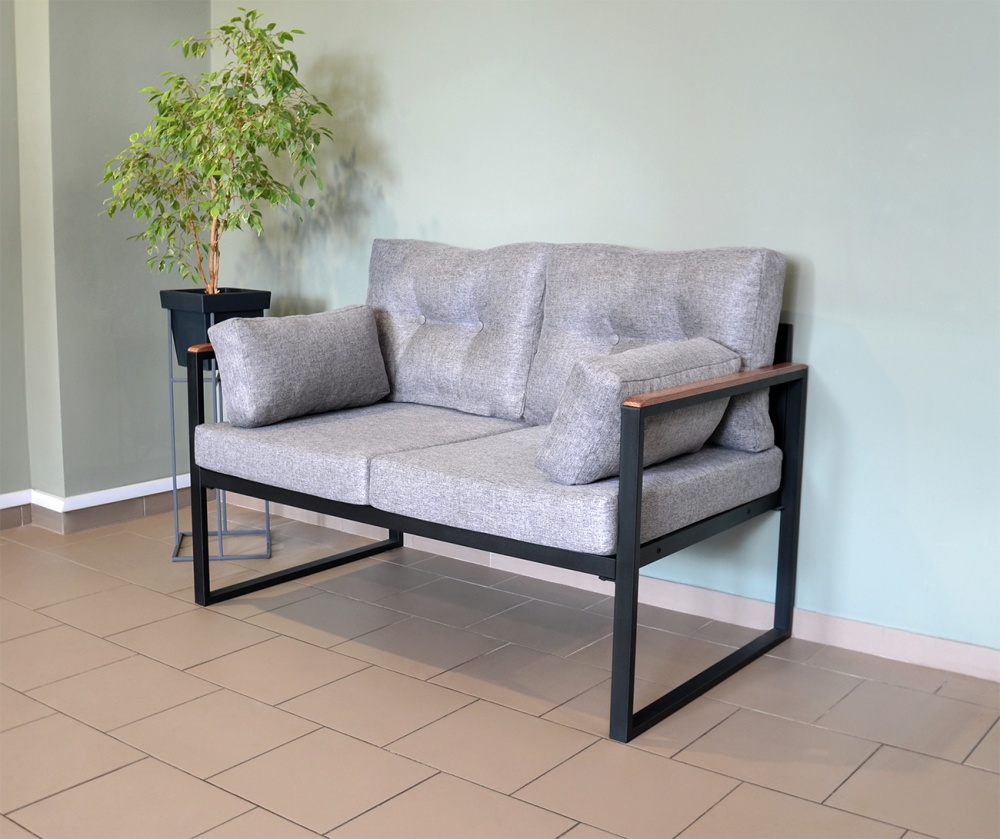 Диван TreeLand Плаза 2 - х местный серый на черном 75х130 см