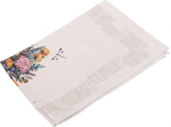 Рушник весняний букет 47x60 см Білоруський льон коричнево-фіолетовий 