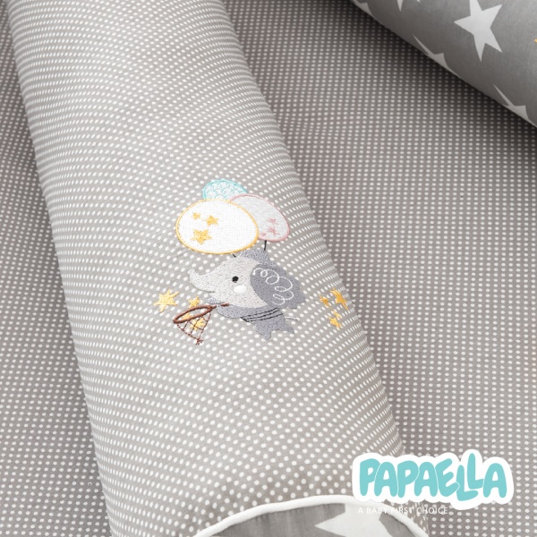 Бортик-валик захисний мультифункціональний Зірка/Горошок 2 шт. Papaella сірий 