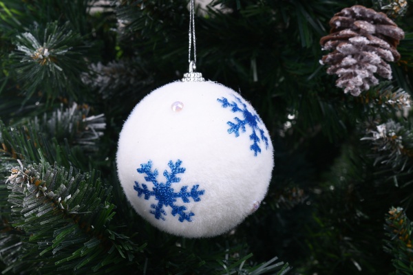 Куля новорічна Shunda пінопластиковий 80 мм біло-синій SDA213480WB