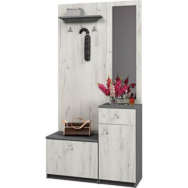 Прихожая с зеркалом Грейд Бристоль 2 дуб крафт белый графит серый