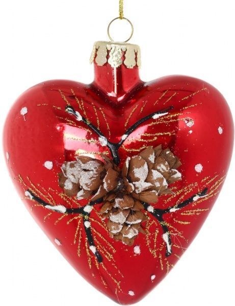 Ялинкова іграшка серце червоне Шишки 8 см 