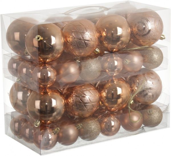 Набор елочных шаров пластиковых золотой 5-8 см 52 шт./уп. 