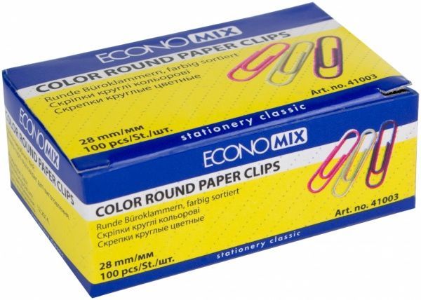 Скрепки E41003 28 мм 100 шт цветные Economix