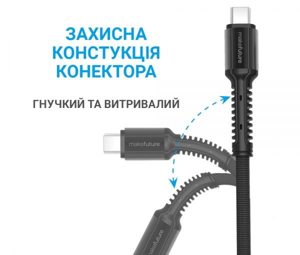 Кабель MakeFuture USB Type-C – USB Type-C 1 м denim grey (MCB-CD4GR) 18W 