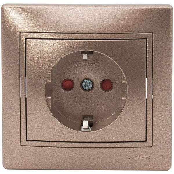 Розетка с заземлением Lezard Mira 16 А 250 В со шторками светло-коричневый