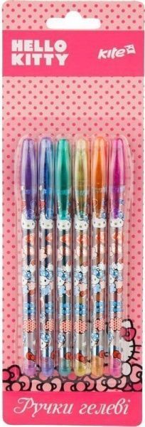 Набор ручек гелевых KITE с глиттером 6 шт. Hello Kitty 