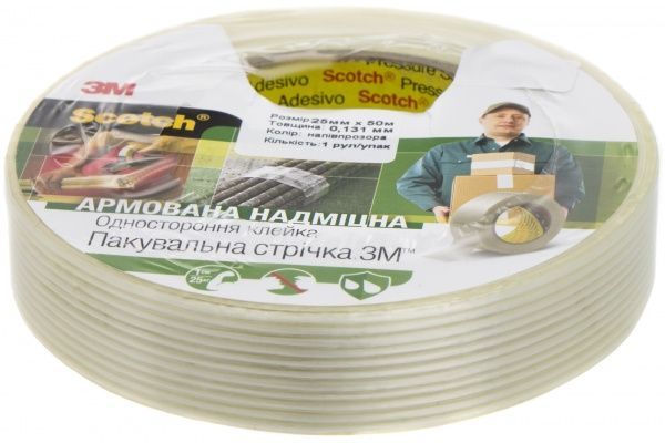 Клейка стрічка армований скловолокном напівпрозорий 25 мм 50 м 131 мкн