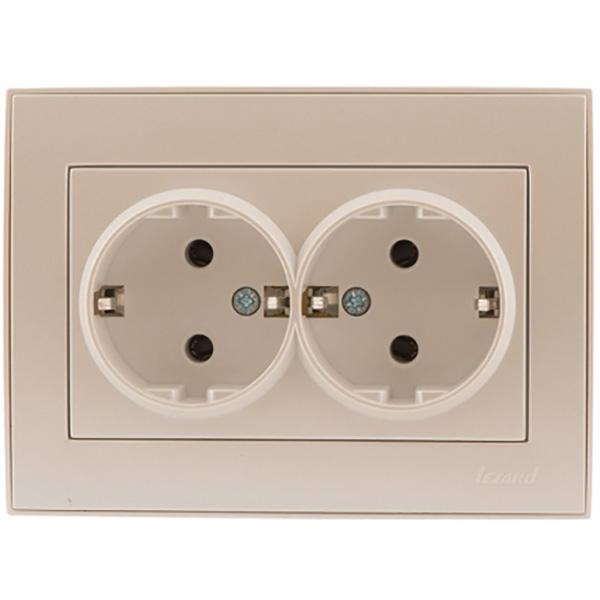 Розетка двойная с заземлением Lezard Rain без шторок жемчужно-белый 703-3030-127B