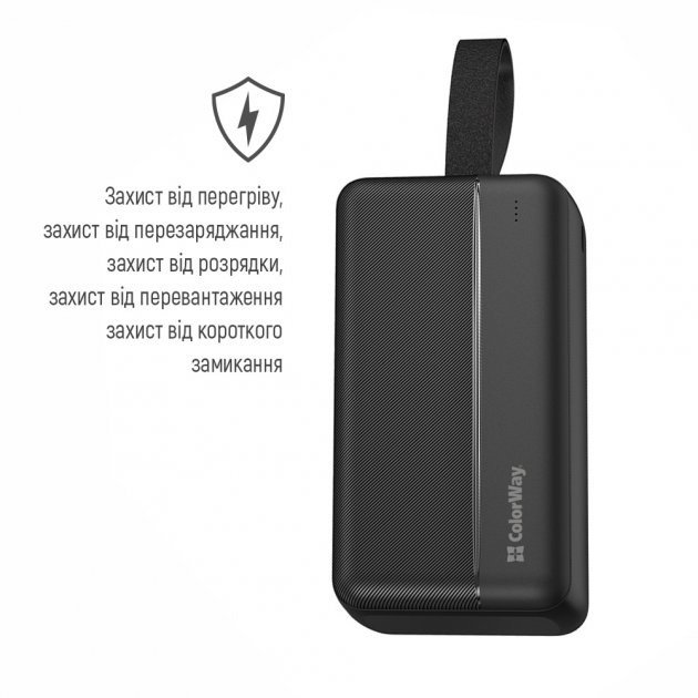 Повербанк ColorWay 30000 mAh black (CW-PB300LPC2BK-PD) High-power 2 (USB QC3.0 + USB-C Power Delivery 22.5W)