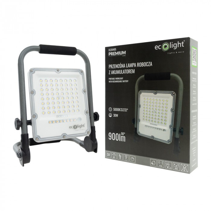 Ліхтар прожекторний Ecolight LED EC20495 30W 5000К 900 Lm сірий