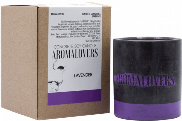 Свеча ароматическая Aromalovers соевая в бетоне Лаванда 240 г 
