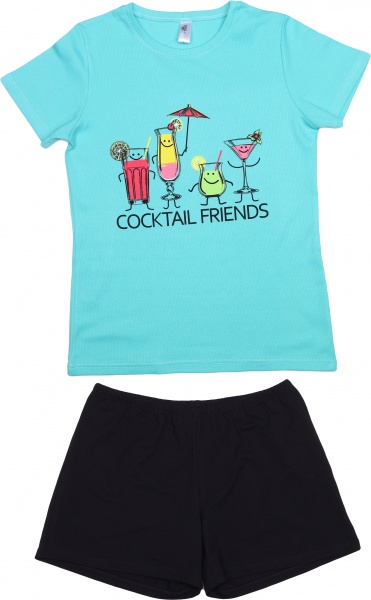 Піжама жіноча Trio Бонжур р. 2XL чорно-м'ятний