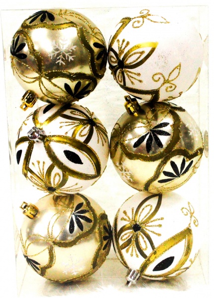 Набор елочных шаров Флора золото-белый d80 мм 6 шт./уп. 