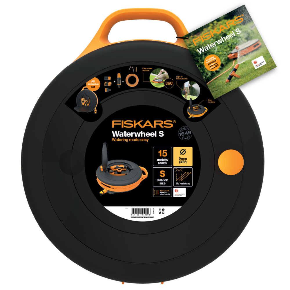 Катушка Fiskars со шлангом (9мм) 15м и набором аксессуаров S (1020436)