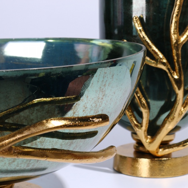 Фруктовница PANACHE Grapevine 23 см темно-зеленый/золото 