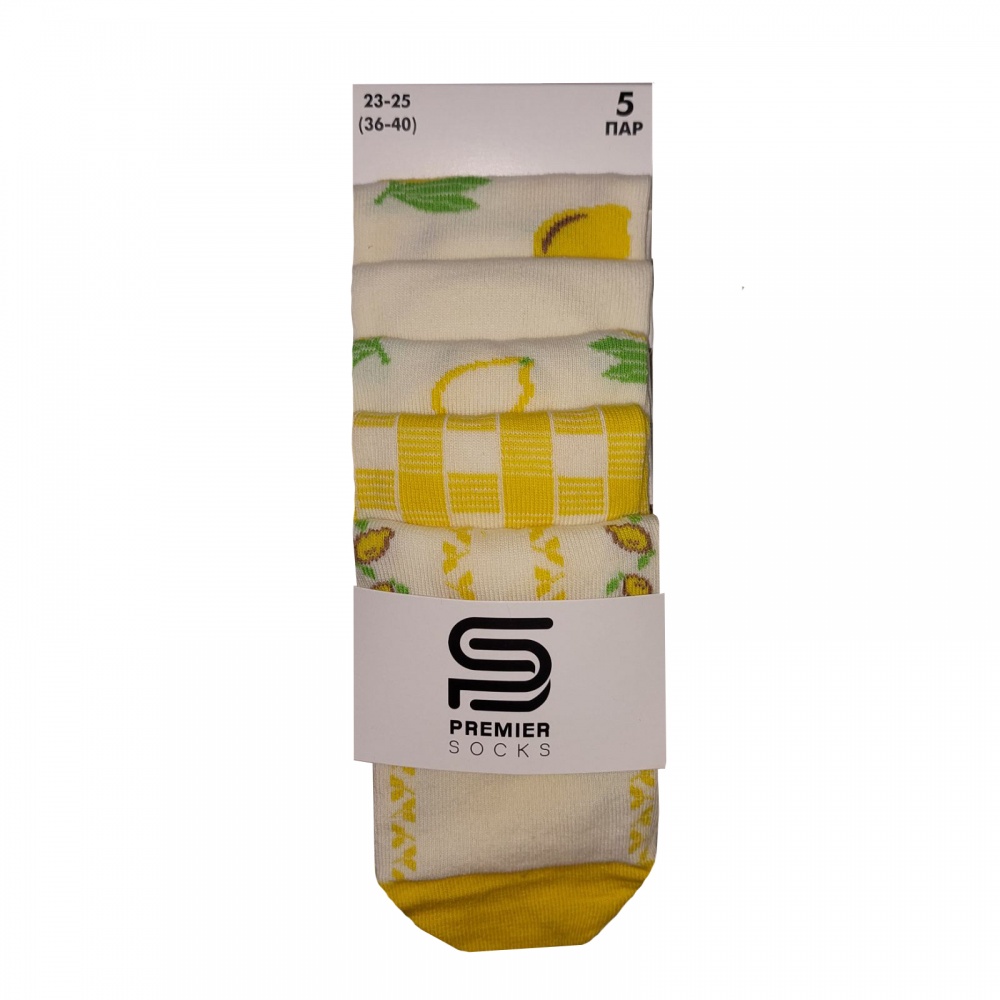Набір шкарпеток жіночих Premier Socks з лимонами р.23-25 білий із жовтим 5 шт.