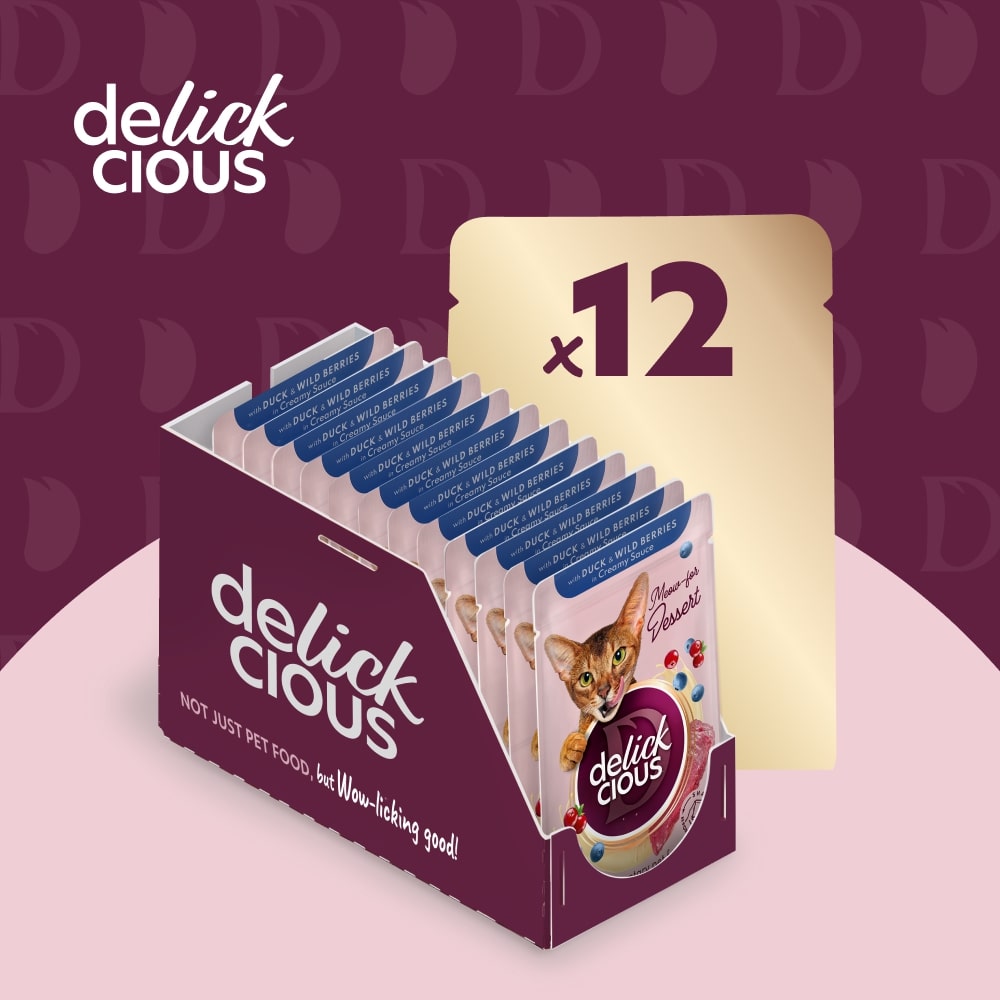 Корм вологий DELICKCIOUS «Пластівці з качкою та лісовими ягодами у вершковому соусі» 80 г