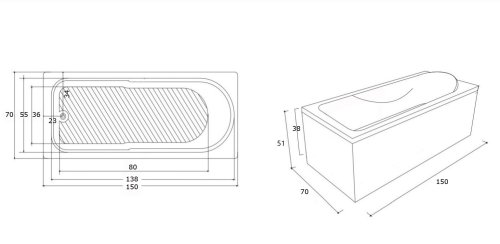 Ванна акрилова Imprese 150х70 см MILADA b0701005070+NU