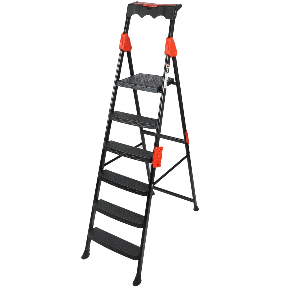 Драбина-стрем’янка BauGut PRO 6 сходинок 250 кг з органайзером