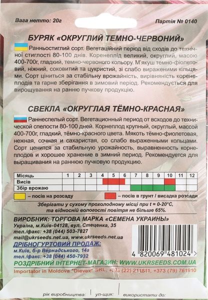 Семена Семена Украины свекла Округлая темно-красная 20г